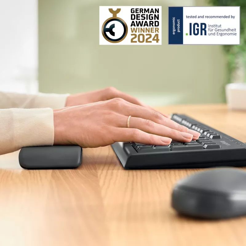 Leitz Ergo regulējams plaukstas balsts tastatūrai, tumši pelēks, 71 mm, 437 mm, 22 mm, 1 gab.