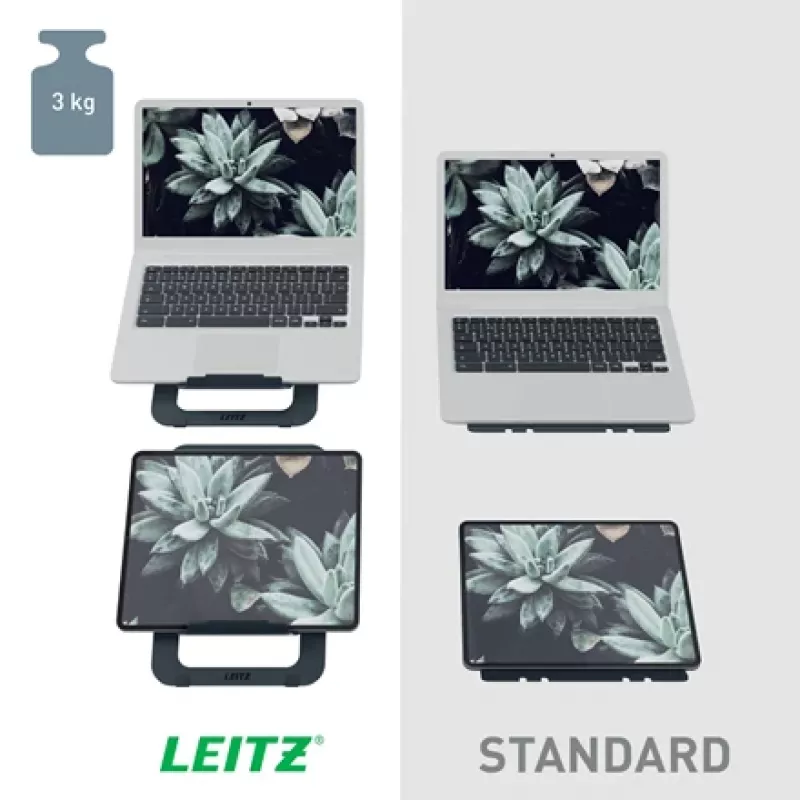 Leitz Ergo Aluminium Ultra-Flat regulējams klēpjdatora statīvs, tumši pelēks, alumīnijs, 25.4 cm (10 inch) - 43.2 cm (17 inch)