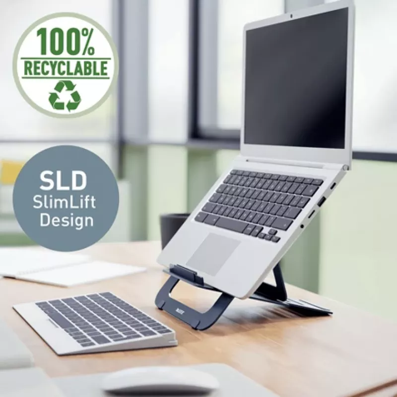 Leitz Ergo Aluminium Ultra-Flat regulējams klēpjdatora statīvs, tumši pelēks, alumīnijs, 25.4 cm (10 inch) - 43.2 cm (17 inch)