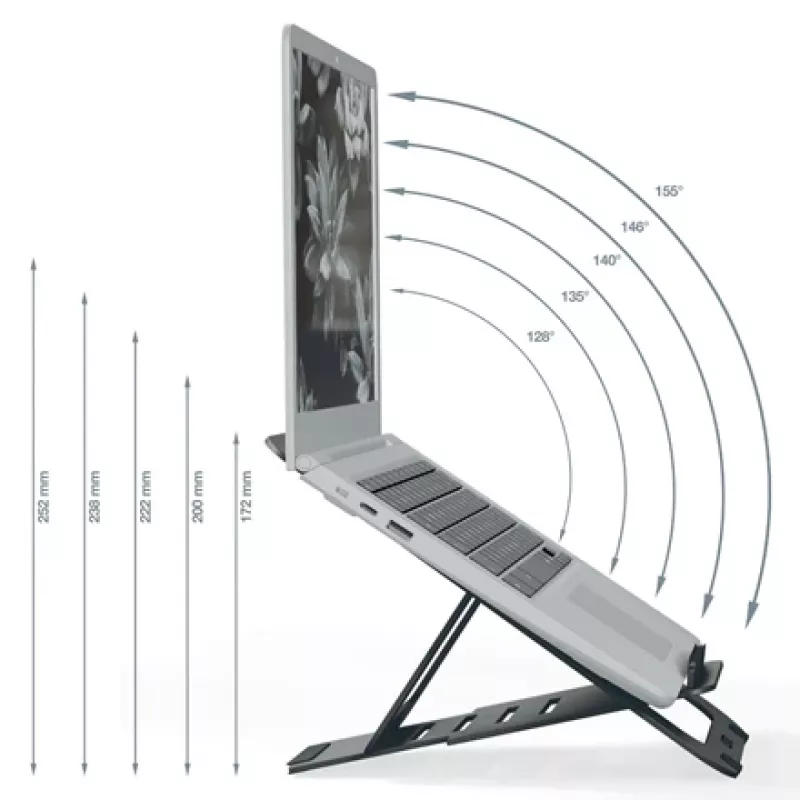 Leitz Ergo Aluminium Ultra-Flat regulējams klēpjdatora statīvs, tumši pelēks, alumīnijs, 25.4 cm (10 inch) - 43.2 cm (17 inch)