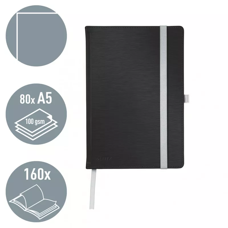 Leitz Style Piezīmju bloks A5 līnijots ar cieto vāku, Monohromatisks, Melns, A5, 80 lapas, 100 g/m², Cietais vāks