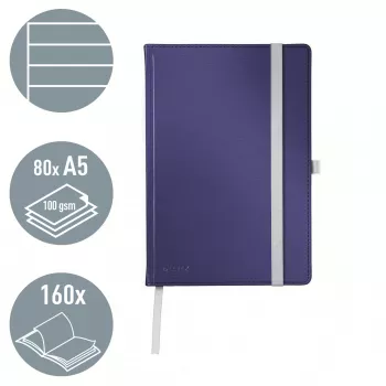 Leitz Style piezīmju grāmatiņa A5 līnijota, cietie vāki, Monohromatiska, Zila