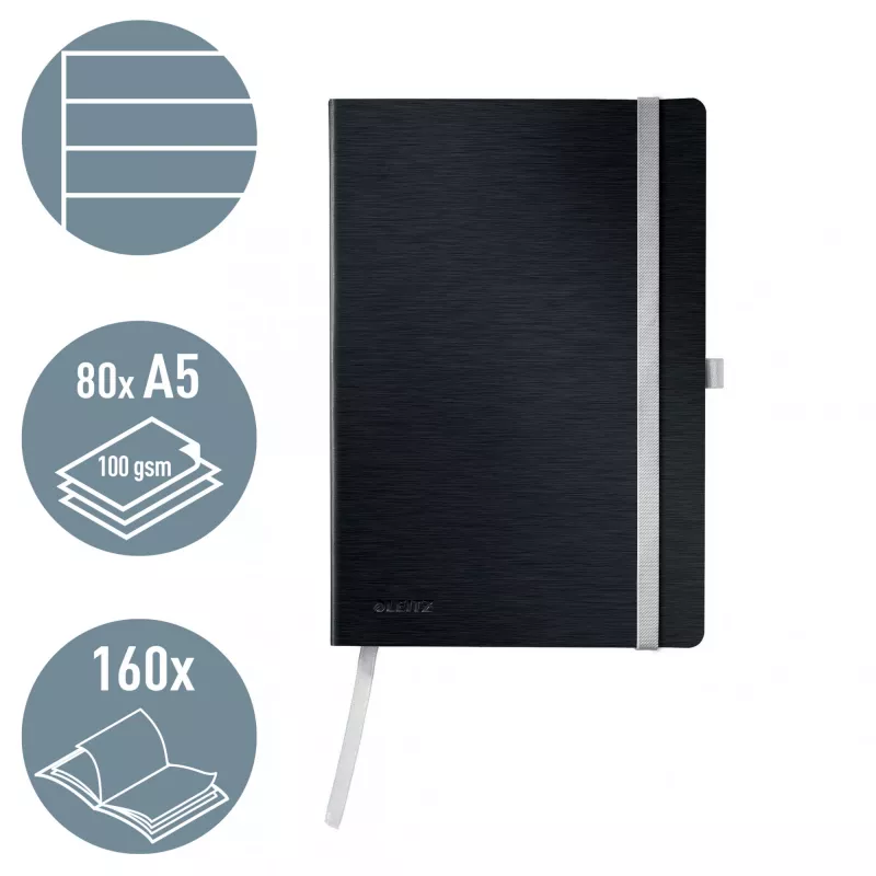 Leitz Style piezīmju klade A5 līnijota, mīkstie vāki, Monohromatiska, Melna, 80 lapas, 100 g/m²