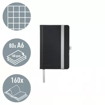 Leitz Style piezīmju grāmatiņa A6 līnijās ar cieto vāku, Monohromatiska, Melna, A6, 80 lapas, 100 g/m², Rūtiņas