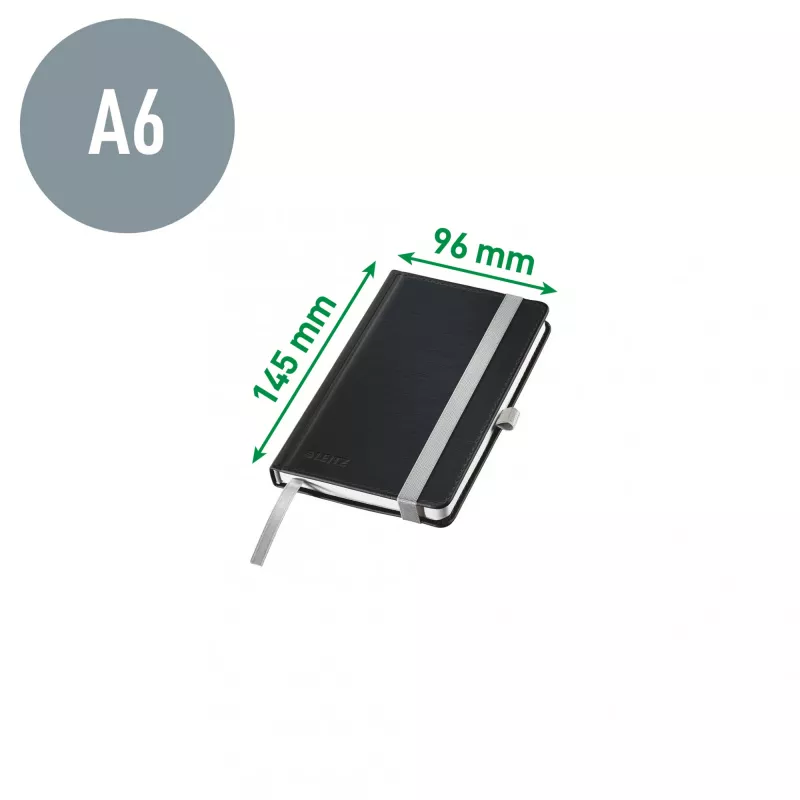 Leitz Style piezīmju grāmatiņa A6 līnijās ar cieto vāku, Monohromatiska, Melna, A6, 80 lapas, 100 g/m², Rūtiņas