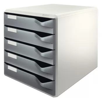 Leitz Post Set dokumentu kaste ar 5 atvilktnēm, pelēka, plastmasa