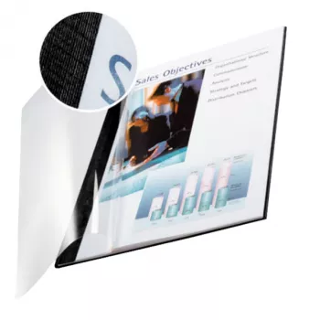 Leitz impressBIND vāks Soft 10,5 mm, A4, kartons, PET, melns, caurspīdīgs, 105 loksnes