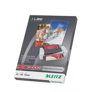 Leitz iLAM Ultra-premium Glossy A3 Laminēšanas kabatiņas ar UDT, 175 mikroni, 100 gab.