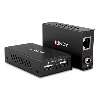 Lindy USB 2.0 Cat.6 pagarinātājs, 100m, 2 porti, AV raidītājs un uztvērējs, vadu, melns