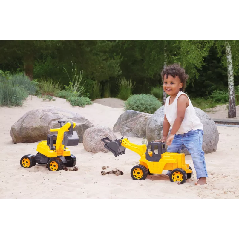 Rotaļlietu ekskavators Lena GIGA TRUCKS SM02217, plastmasa un koks, pelēks/dzeltens, vecumam no 3 gadiem