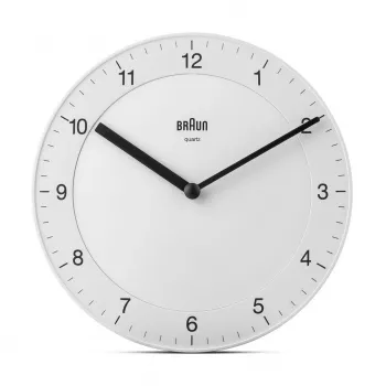 Braun BC06W kvarca sienas pulkstenis, balts, apaļš