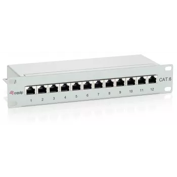 Equip 12-Portu Cat.6 Ekranēts Sadales Panelis, Gaiši Pelēks, RJ-45, Zelts, Cat6, Rack stiprinājums, 1U, Pelēks