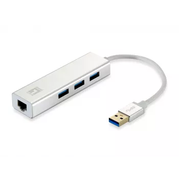 LevelOne USB tīkla adapteris un USB centrmezgls, Gigabit Ethernet, 1000 Mbit/s, Sudraba, Balta