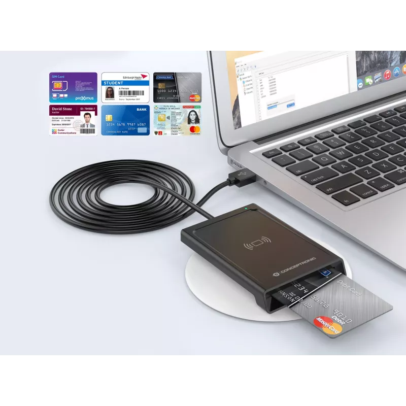 Conceptronic BIAN11B Divu interfeisu viedās ID kartes lasītājs, USB 2.0, NFC, 1 m, Melns, 100 g