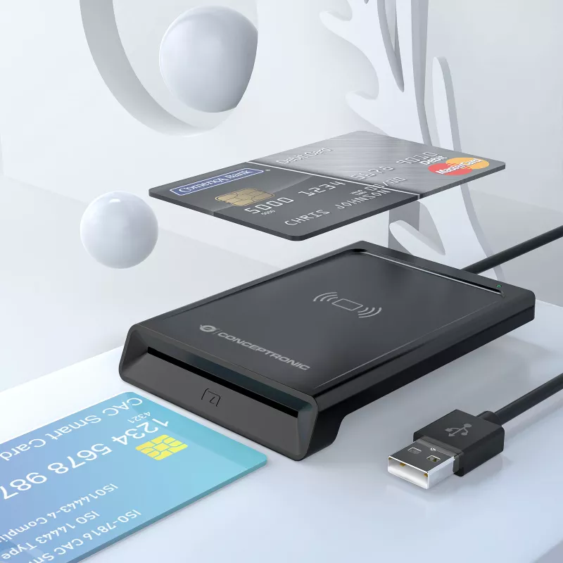 Conceptronic BIAN11B Divu interfeisu viedās ID kartes lasītājs, USB 2.0, NFC, 1 m, Melns, 100 g