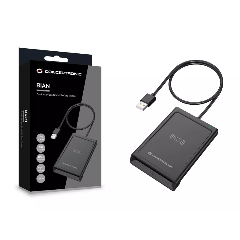Conceptronic BIAN11B Divu interfeisu viedās ID kartes lasītājs, USB 2.0, NFC, 1 m, Melns, 100 g
