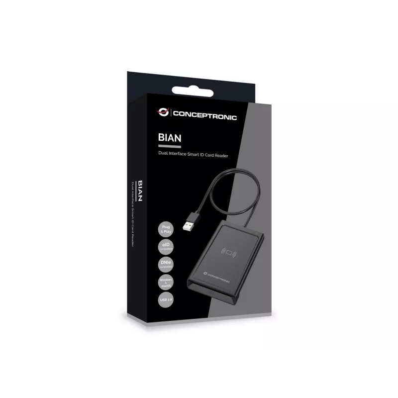 Conceptronic BIAN11B Divu interfeisu viedās ID kartes lasītājs, USB 2.0, NFC, 1 m, Melns, 100 g