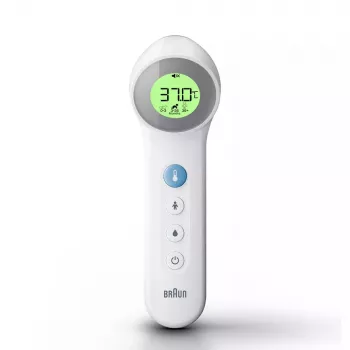 Braun BNT400 digitālais pieres termometrs — bez pieskāriena, 34–43°C, 0.1°C precizitāte, balts