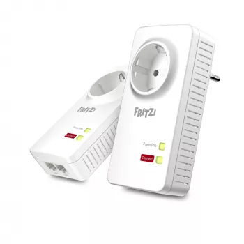 FRITZ!Powerline 1220E komplekts (2 gab.) – 1200 Mbit/s tīkla paplašinātājs caur elektrības vadiem