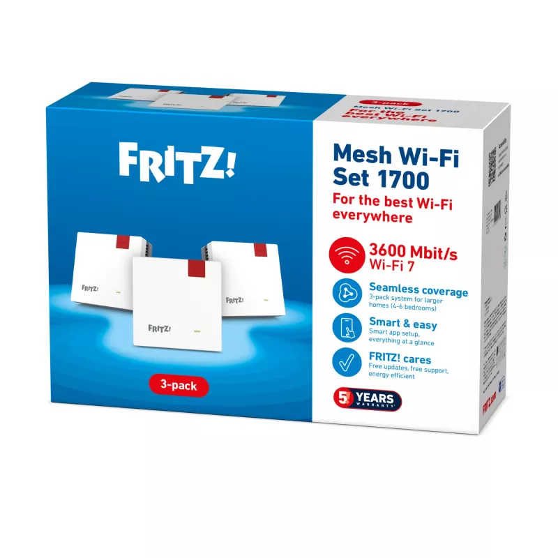 Bezvadu tīkla Mesh komplekts FRITZ 1700 3 gab., balts, iekšējās antenas