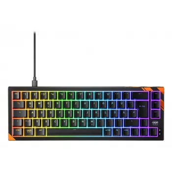 Mehāniskā spēļu tastatūra Cherry K5 Pro TMR Compact — 65% izkārtojums, QWERTZ, RGB fona apgaismojums, USB vads, 2 m kabelis, melna/oranža