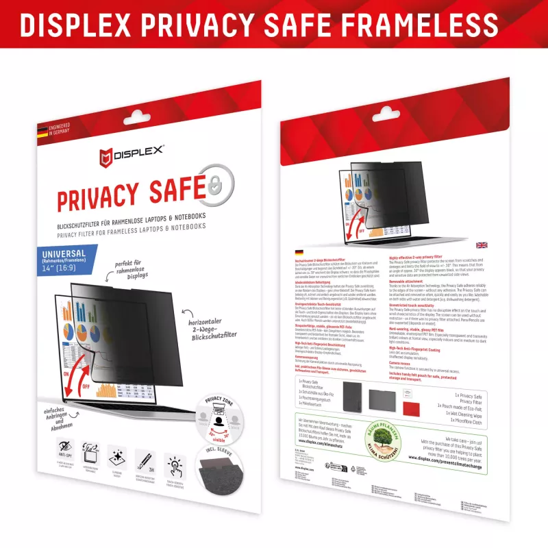 Displex PRIVACY SAFE noņemams 2-virzienu privātuma filtrs klēpjdatoram 14'' (16:9)