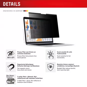 Displex PRIVACY SAFE magnētiskais 2-virzienu privātuma filtrs Surface Laptop Studio 2 14.4 collas