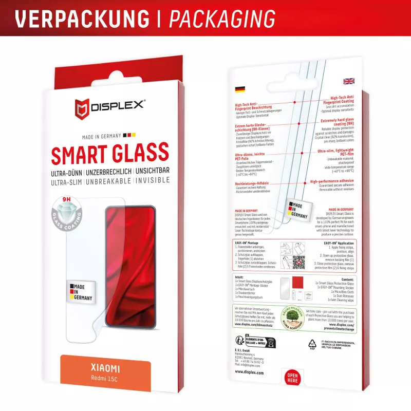 e.v.i. DISPLEX Smart Glass Xiaomi Redmi 15C rūdīts stikla ekrāna aizsargs, modelis 02198