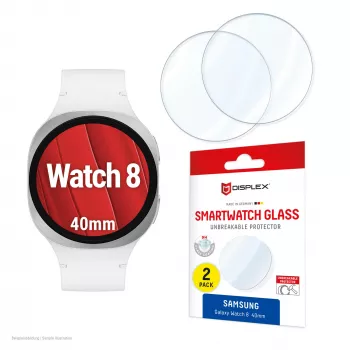 Aizsargstikls e.v.i. Displex 9H Glass Galaxy Watch 8 40mm, 2 iepakojumā, īpaši plāns, bezmalu, pretpirkstu nospiedumiem