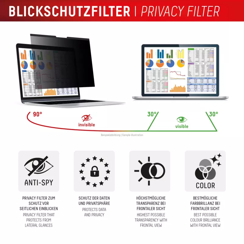Privātuma filtrs e.v.i. Displex PRIVACY SAFE magnētiskais 2-virzienu 16 collu (16:10) klēpjdatoram, bezrāmja, matēts/spīdīgs, 3H