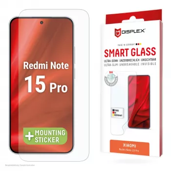 Displex Smart Glass (9H) aizsargstikls Xiaomi Redmi Note 15 Pro, ar montāžas uzlīmi, caurspīdīgs, 1 gab.