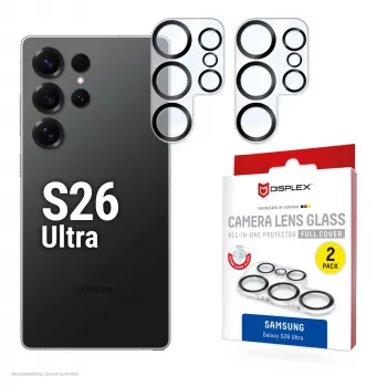 Pilna pārsega kameras stikls Galaxy S26 Ultra e.v.i., rūdīts stikls 10H, putekļu/triec/ skrāpējumu izturīgs, ātrā montāža, 2 iepakojums