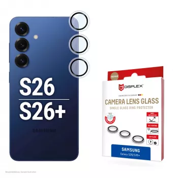 Stikla kameras lēcu aizsargs Samsung Galaxy S26 / S26+ e.v.i., rūdīts 10H, DLC, viens gredzens, ātrā montāža, caurspīdīgs