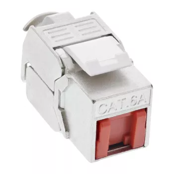 InLine RJ45 Keystone Jack Snap-In modulis Cat.6a, sarkanā krāsā ar putekļu vāciņu