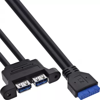 InLine 33390K iekšējais USB 3.2 Gen 1 kabelis, mātesplate uz 2x USB-A sieviete, 0.45m
