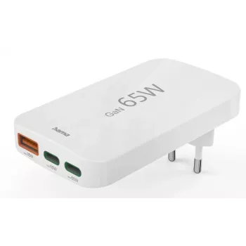 Hama 00125144 ātrais lādētājs 65W GaN 3 porti USB-C/A balts