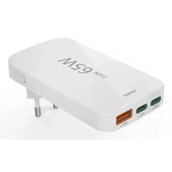 Hama 00125144 ātrais lādētājs 65W GaN 3 porti USB-C/A balts