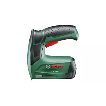 Skavotājs Bosch PTK 3,6 LI Office Set — bezvadu, Li-Ion 1,5 Ah, skavas garums 4 mm–10 mm, platums 50 mm