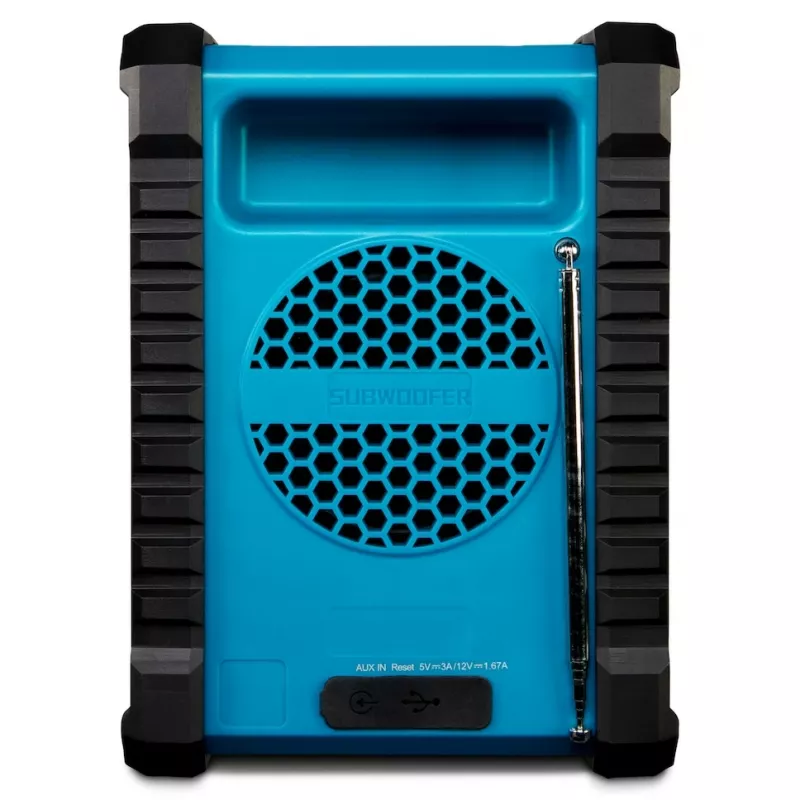 Pārnēsājamais digitālais radio MEDION LIFE E65895 (MD 43895) — PLL uztvērējs, 10 W RMS, LCD, Bluetooth 10 m, IP54, ārējā antena, melns/zils