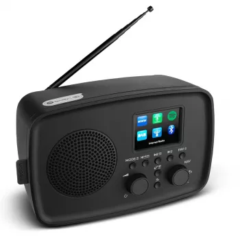 Interneta radio MEDION 50078817 — DAB+/FM, Wi‑Fi (802.11a/b/g), 5W RMS, 2.4 collu TFT, melns, Spotify atbalsts, IPX1