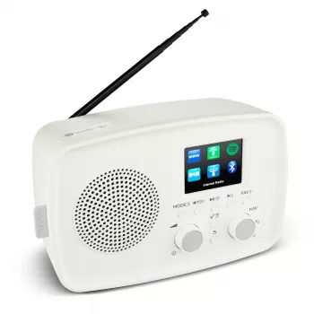 Interneta radio MEDION 50078821 — DAB+/FM, Wi‑Fi 802.11a/b/g, 5 W RMS, 2,4 collu TFT, balts