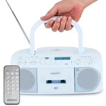 Personīgais radio MEDION 50079332 — DAB+/FM digitālais uztvērējs, 6 W RMS, LCD ekrāns, Bluetooth 10 m, 3.5 mm austiņu ligzda