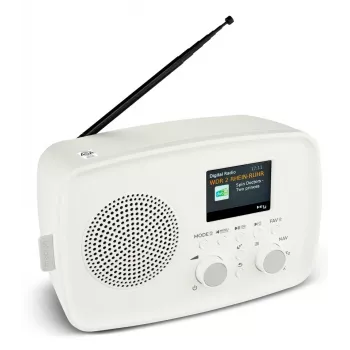 Personālais radio MEDION MD89288 — DAB+ / FM, 5 W RMS, TFT 2,4 collas (6,1 cm), balts, 100–240 V