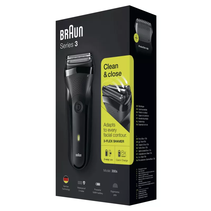 Braun Series 3 300s skuveklis ar trimmeri, melns