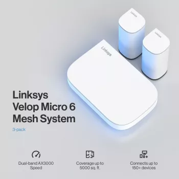 Linksys Velop Micro 6 Mesh Sistēma – Divu joslu WiFi 6 AX3000 (3 vienības)