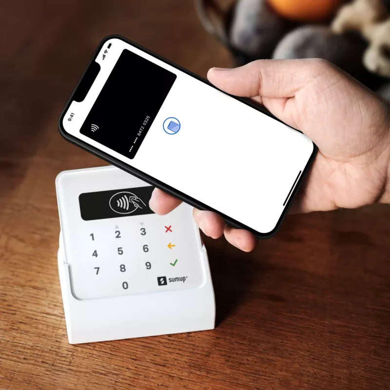 SumUp Air karšu lasītājs ar statīvu, Bluetooth, NFC, balts