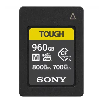 CFexpress Type A atmiņas karte Sony CEA-M960T — 960 GB, lasīšana 800 MB/s, rakstīšana 700 MB/s, putekļu/triecienu/mitruma izturīga
