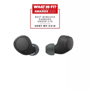 Austiņas Sony WF-C510 iebūvējamas patiesi bezvadu, Bluetooth 5.3, IPX4, 6 mm draiveri, 22 h akumulators (ar kastīti) — Melna