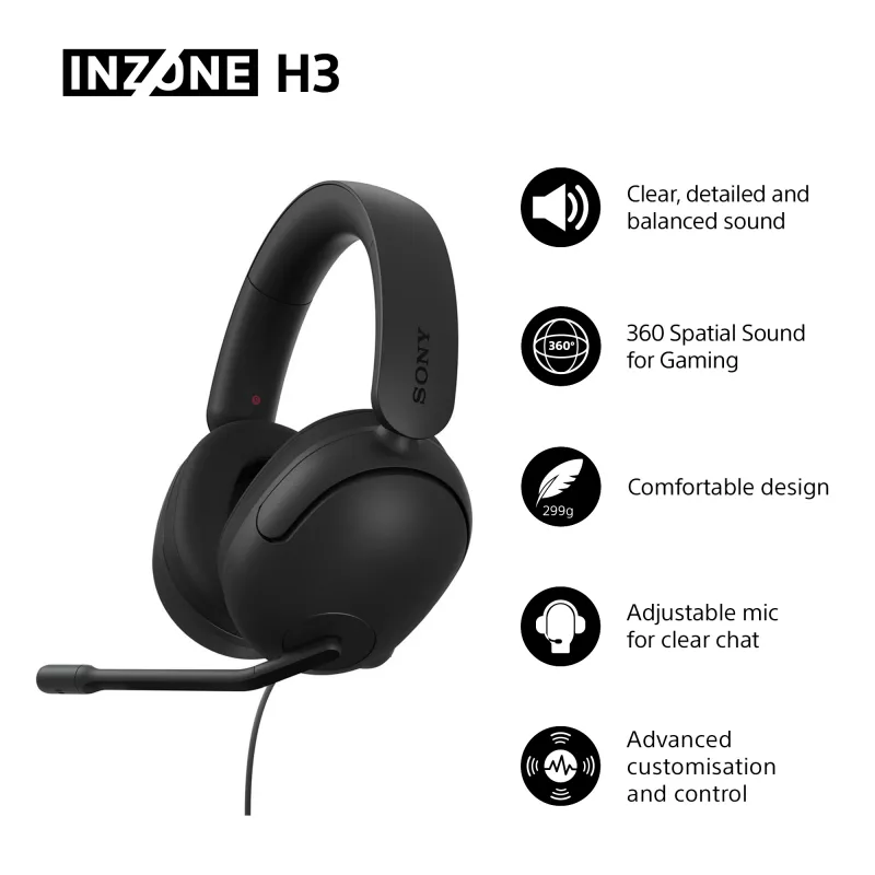 Vadu austiņas Sony INZONE H3 — melnas, modelis MDRG300B.CE7