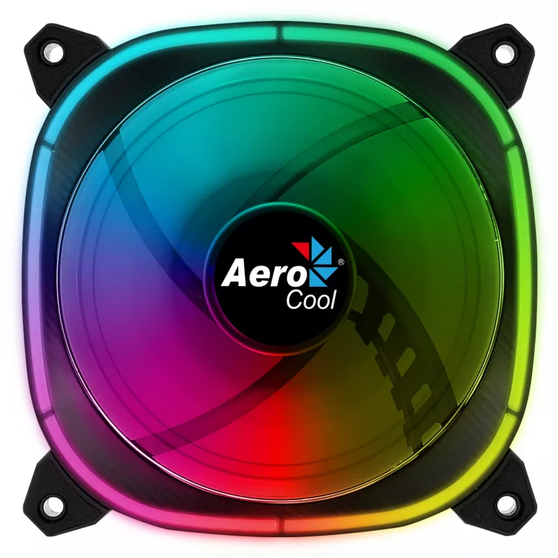 Aerocool ASTRO12 PC dzesētājs 12cm LED RGB pretvibrācijas 6 kontaktu Melns